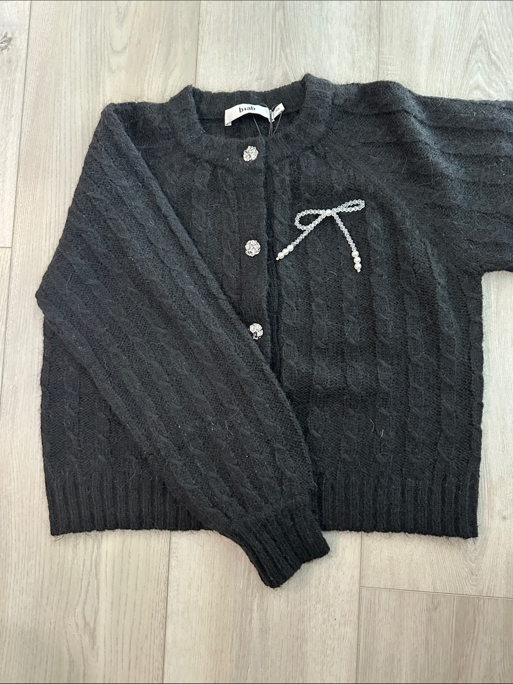 b+ab Black Cable Knit Embellished Cardigan Sweater XS